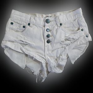 One by One Teaspoon white jean shorts w/ fringe